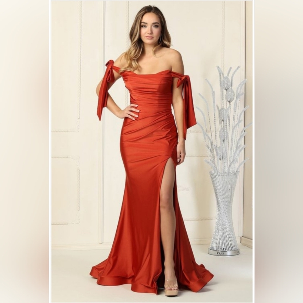 Stretch Luxe Jersey Rust Long Dress May Queen MQ1858